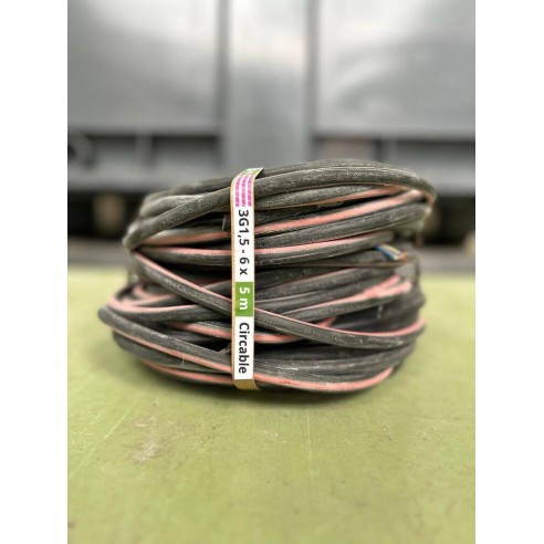 Câble U1000 R2V - 3G1,5 mm² - 5ml en couronne de 6 câbles