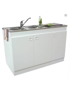 Sous-évier DÉCLIQ 120 cm blanc - 3 portes - poignée encastrée ABS blanc - PPSM 16 mm - vérins métalliques
