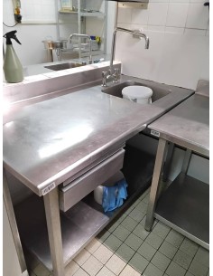 Desserte inox avec évier 140×87×70 cm – Réemploi